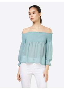 boohoo, Damen Off-Shoulder Bluse 'SHIRRED BARDOT', Blau