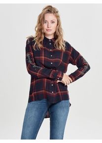 Only, Damen Kariertes Langarmhemd, Nachtblau / Dunkelrot