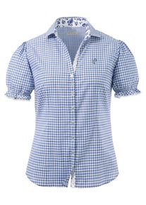 OS-Trachten, Damen Trachtenbluse mit kleinem Blustick, Blau / Wei&szlig;