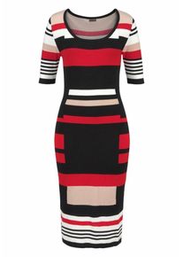 Bruno Banani, Damen Strickkleid, Rot / Schwarz / Wei&szlig;meliert