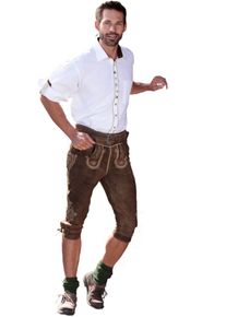 Marjo, Herren Trachtenlederhose 3/4 mit traditioneller Stickerei, Dunkelbraun