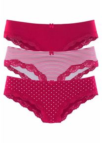 Lascana, Damen Slips (3 Stck.), Feuerrot / Wei&szlig;