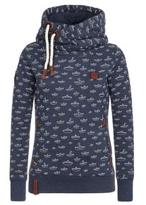 Naketano, Damen Kapuzensweatshirt 'Stronger than ever', Indigo / Wei&szlig;