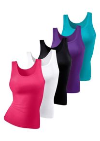 Petite Fleur, Damen Feinripp-Tanktop-Unterhemd (5 Stck.), T&uuml;rkis / Lila / Pink / Schwarz / Wei&szlig;