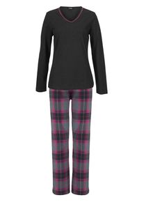 Lascana, Damen Pyjama, Grau / Lila / Schwarz