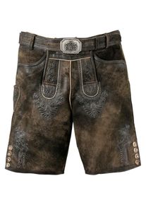 Hammerschmid, Herren Trachtenlederhose kurz mit Stickerei, Dunkelbraun