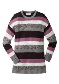 sheego Casual, Damen Pullover, Grau / Lila / Schwarz / Weiß