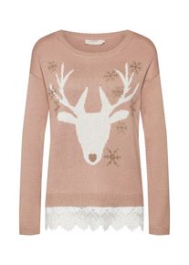 Cream, Damen Pullover 'Reindeer', Altrosa / Wei&szlig;