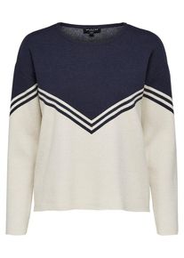 Selected Femme, Damen Pullover 'SLFVEMA LS KNIT O-NECK', Beige / Navy