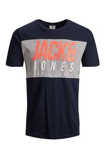 Jack & Jones JACK & JONES, Herren T-Shirt, Kobaltblau / Grau / Orangerot