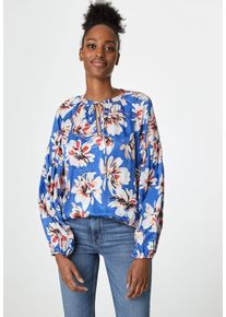 Hallhuber, Damen Satinbluse, Blau / Koralle / Naturweiß