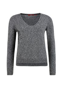 s.Oliver RED LABEL, Damen Flauschiger Strickpulli mit V-Neck, Schwarzmeliert