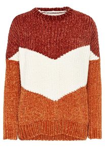Only, Damen Strickpullover, Cognac / Rostrot / Wei&szlig;
