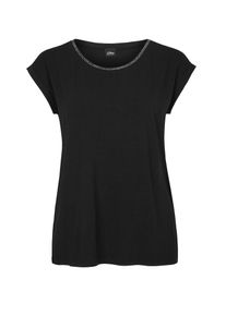 s.Oliver BLACK LABEL, Damen T-Shirt mit verziertem Ausschnitt, Schwarz