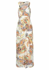 Lascana, Damen Maxikleid, Hellorange / Wei&szlig;