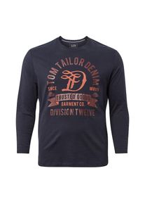 Tom Tailor Denim, Herren Langarmshirt, Nachtblau / Koralle / Burgunder