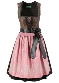 Country Line, Damen Dirndl midi mit seitlichem Zipp, Braun / Rosa / Schwarz