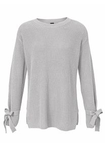Heine, Damen Grobstrickpullover mit &Auml;rmel mit Bindeb&auml;ndern, Hellgrau