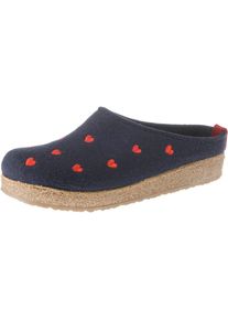 Haflinger, Damen Pantoffeln 'Grizzly Cuoricino', Kobaltblau / Rot