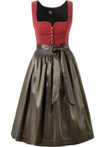 Turi Landhaus, Damen Dirndl midi mit schimmernder Schürze, Basaltgrau / Oliv / Karminrot