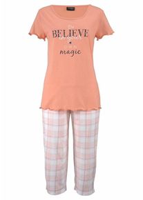 Vivance, Damen Dreams Capri-Pyjama, Pfirsich / Dunkelorange / Naturwei&szlig;