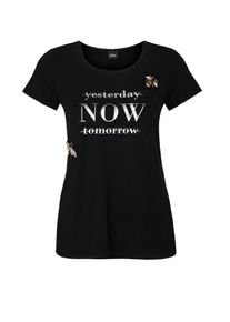 s.Oliver BLACK LABEL, Damen Statet-Shirt mit Schmuck-Details, Schwarz / Weiß