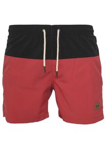 Urban Classics, Herren Badeshorts 'Block Swim Shorts', Rot / Schwarz
