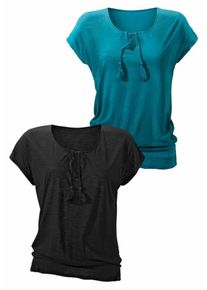 Beach Time, Damen T-Shirts (2 Stück), Türkis / Schwarz