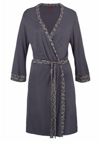 s.Oliver RED LABEL, Damen Bodywear Kimono mit gemusterten Kanten, Taupe
