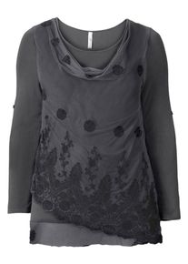 sheego Style, Damen Spitzenshirt in Lagenlook, Grau