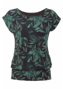Lascana, Damen Shirt mit breitem Bündchen, Dunkelgrün / Schwarz