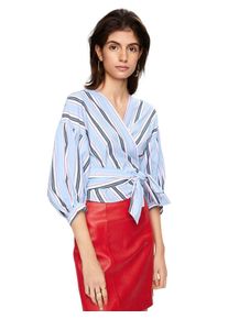 EDITED, Damen Wickelbluse 'Lene', Blau / Rot / Wei&szlig;