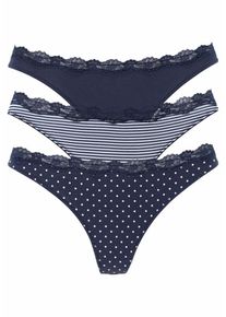 Lascana, Damen Strings (3 St&uuml;ck), Blau / Wei&szlig;