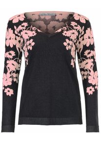 Heine, Damen V-Pullover mit Bludessin, Rosa / Schwarz