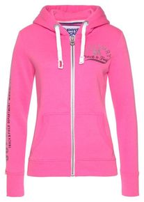 Superdry, Damen Kapuzensweatjacke 'TRACK & FIELD ZIPHOOD', Pink / Silber