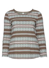 sheego Casual, Damen Langarmshirt, Braun / Dunkelbraun / Rosa / Weiß