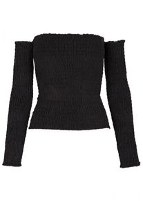 Urban Classics, Damen Longsleeve 'Velvet Cold Shoulder', Schwarz