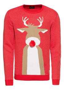 Blend, Herren Pullover, Hellbeige / Rot / Weiß