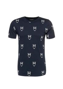 KnowledgeCotton Apparel, Herren T-Shirt 'All Over Big Owl', Dunkelblau