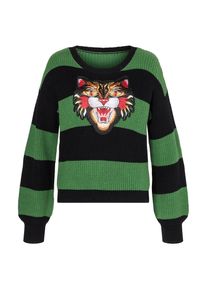 ONE MORE STORY, Damen Pullover, Grasgr&uuml;n / Hellrot / Schwarz