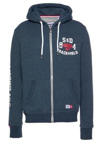 Superdry, Herren Sweatjacke 'TRACKSTER ZIPHOOD', Navy / Rot / Wei&szlig;