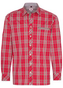 Spieth & Wensky SPIETH & WENSKY, Herren Trachtenhemd 'Harry', Beige / Dunkelbeige / Rot