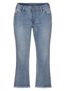 sheego Denim, Damen Bootcut-Stretch-Jeans mit Fransen, Hellblau