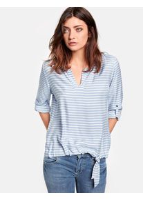 Taifun, Damen Blusenshirt mit Bindeschleife, Hellblau / Weiß