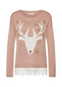 Cream, Damen Pullover 'Reindeer', Altrosa / Wei&szlig;
