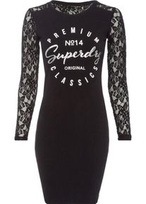 Superdry, Damen Kleid, Schwarz / Weiß