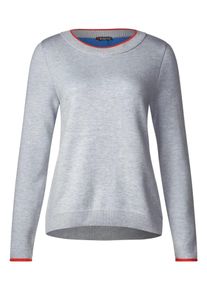 Street One, Damen Pullover, Graumeliert / Rot