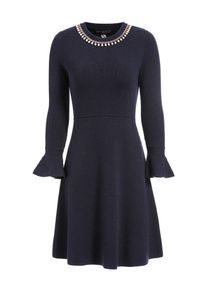 Apart, Damen Strickkleid mit Perlen und Glasperlen am Ausschnitt, Nachtblau