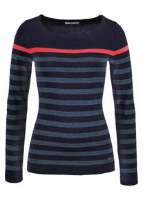 AJC, Damen Streifenpullover, Nachtblau / Dunkelblau / Blaumeliert / Neonpink