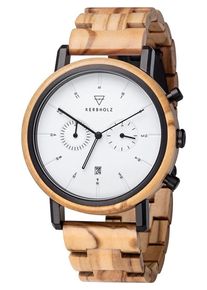KERBHOLZ, Herren Uhr 'Johann Olivewood WATWJOH9115', Hellbraun / Schwarz / Weiß